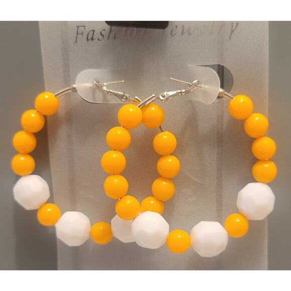Orange White Hoop Earrings 2" Retro Bold Funky Y2K Festival Pierced 80's Acrylic - Picture 1 of 6